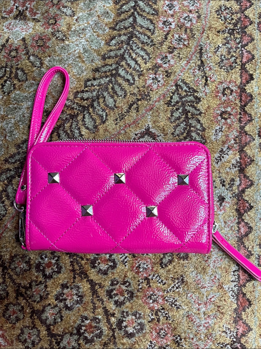 Vintage Y2K hot pink silver studded wristlet wallet